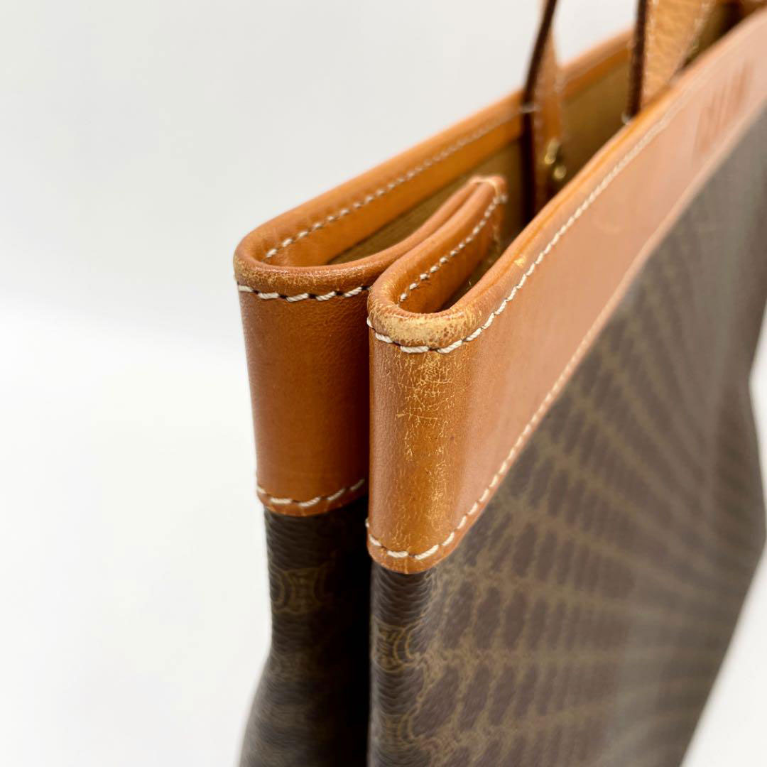 CELINE セリーヌ トートバッグ マカダム柄 ロゴ PVC レザー ブラウン ヴィンテージ