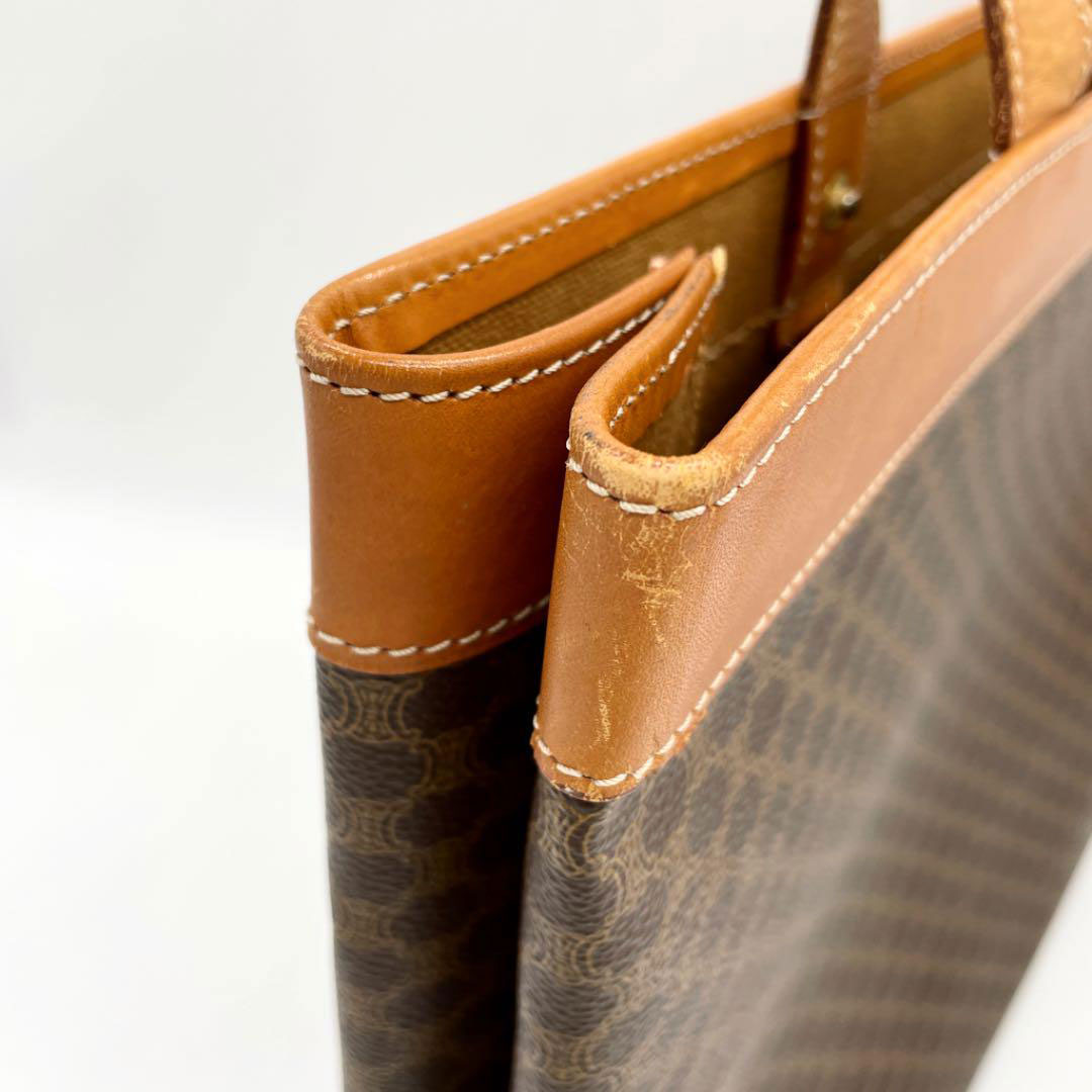 CELINE セリーヌ トートバッグ マカダム柄 ロゴ PVC レザー ブラウン ヴィンテージ