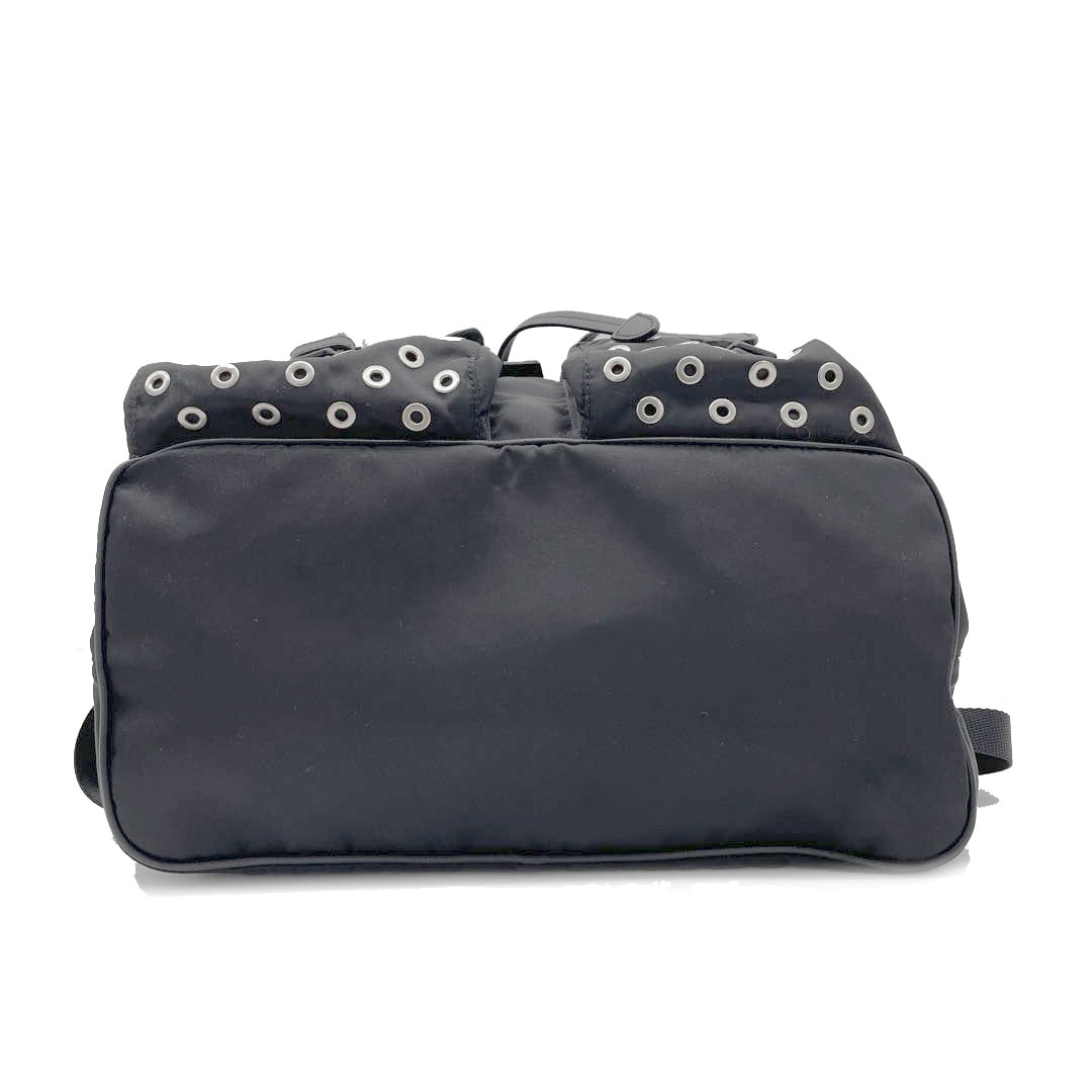 PRADA プラダ リュックサック デイパック ナイロン ファー レザー パンチング 三角ロゴプレート ブラック 1BZ811