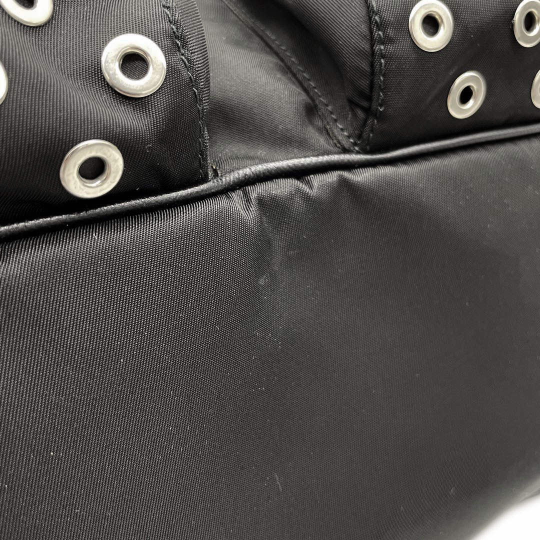 PRADA プラダ リュックサック デイパック ナイロン ファー レザー パンチング 三角ロゴプレート ブラック 1BZ811