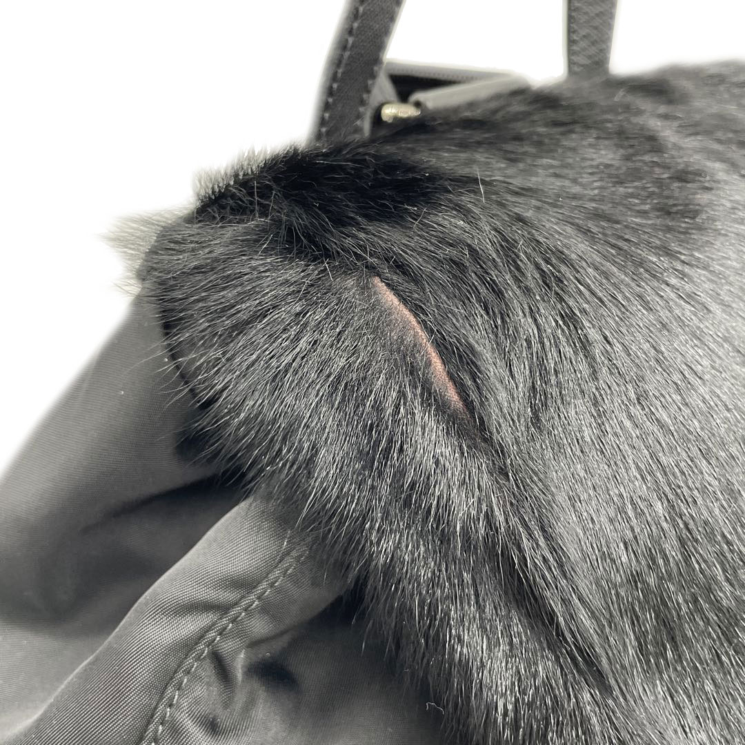 PRADA プラダ リュックサック デイパック ナイロン ファー レザー パンチング 三角ロゴプレート ブラック 1BZ811