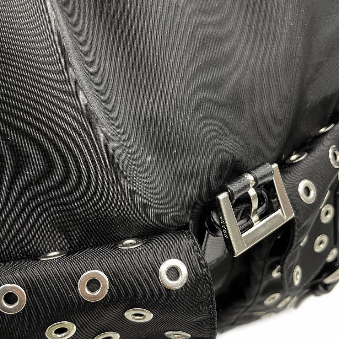 PRADA プラダ リュックサック デイパック ナイロン ファー レザー パンチング 三角ロゴプレート ブラック 1BZ811