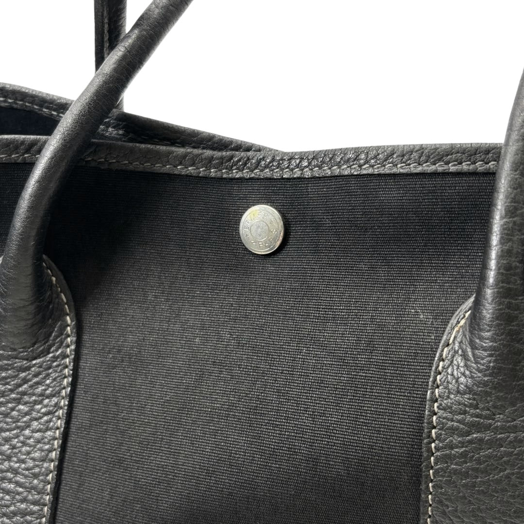 HERMES エルメス トートバッグ ガーデンパーティ36 PM トワルオフィシエ/レザー ブラック □G刻印