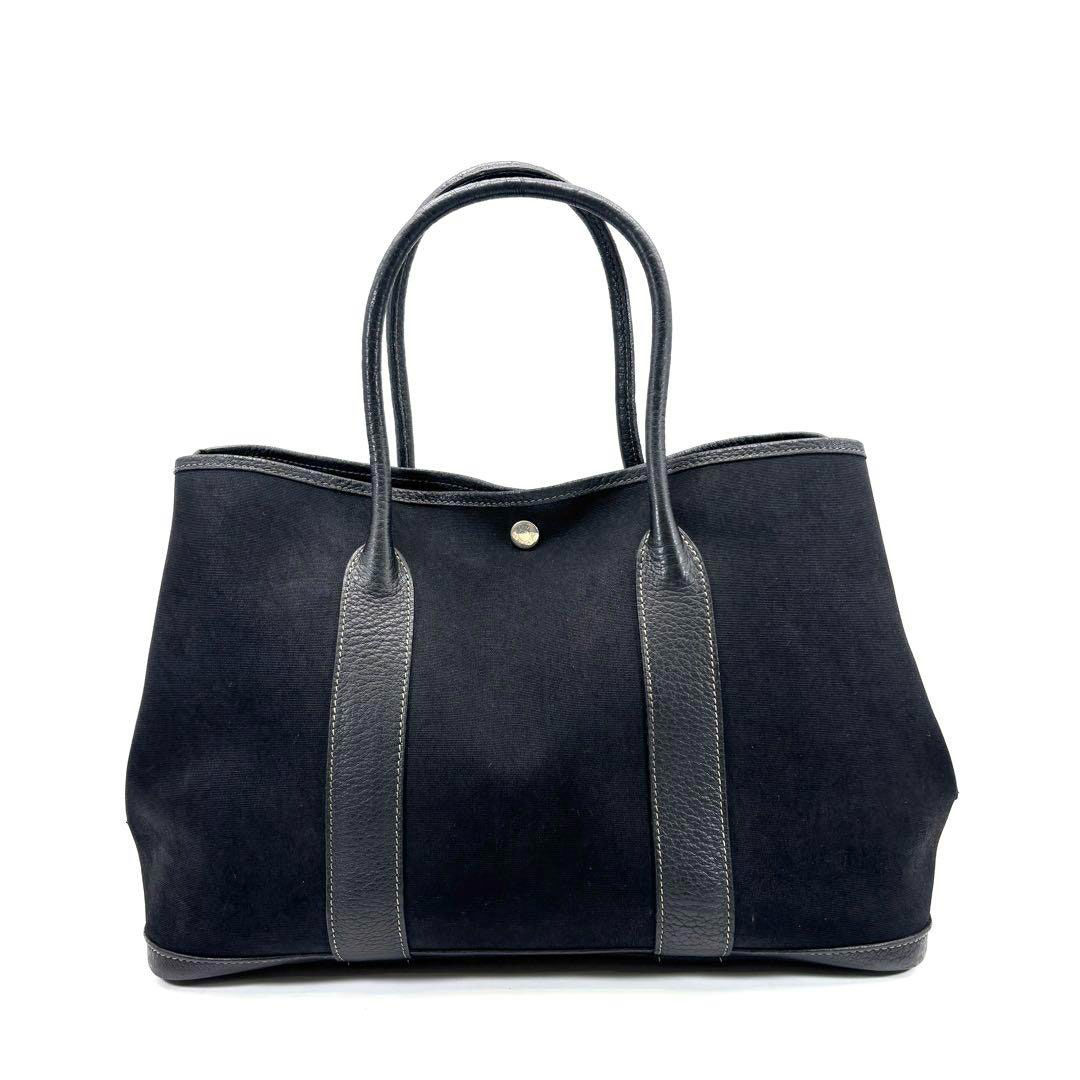 HERMES エルメス トートバッグ ガーデンパーティ36 PM トワルオフィシエ/レザー ブラック □G刻印