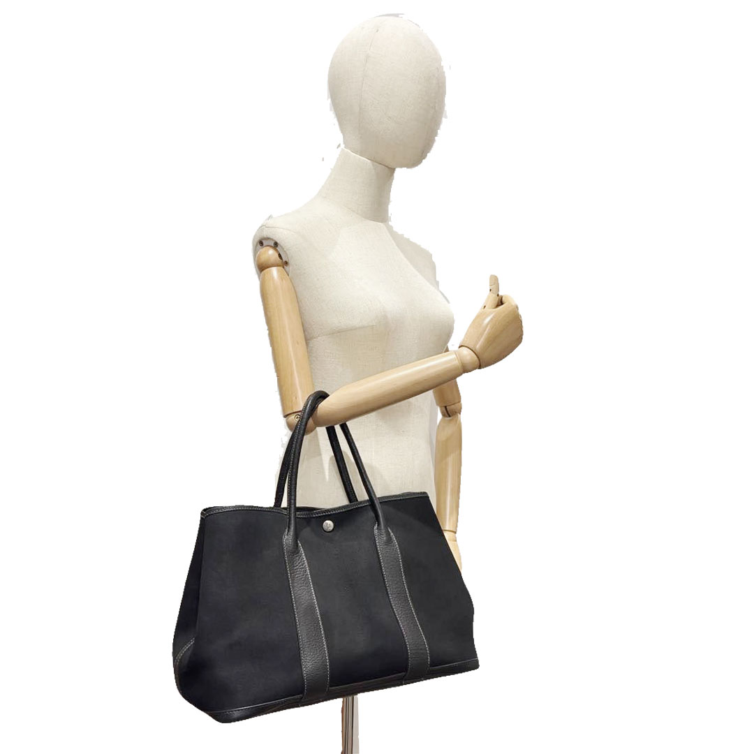 HERMES エルメス トートバッグ ガーデンパーティ36 PM トワルオフィシエ/レザー ブラック □G刻印
