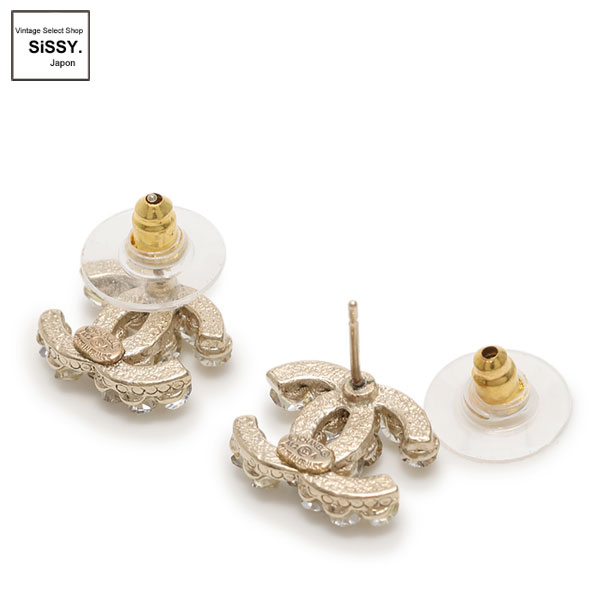 ■シャネル■ ピアス ココマーク ラインストーン シャンパンゴールド A12 A  【CHANEL】