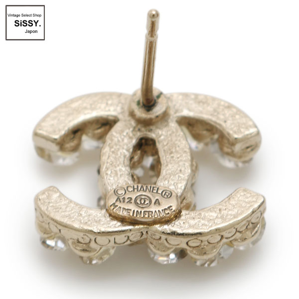 ■シャネル■ ピアス ココマーク ラインストーン シャンパンゴールド A12 A  【CHANEL】