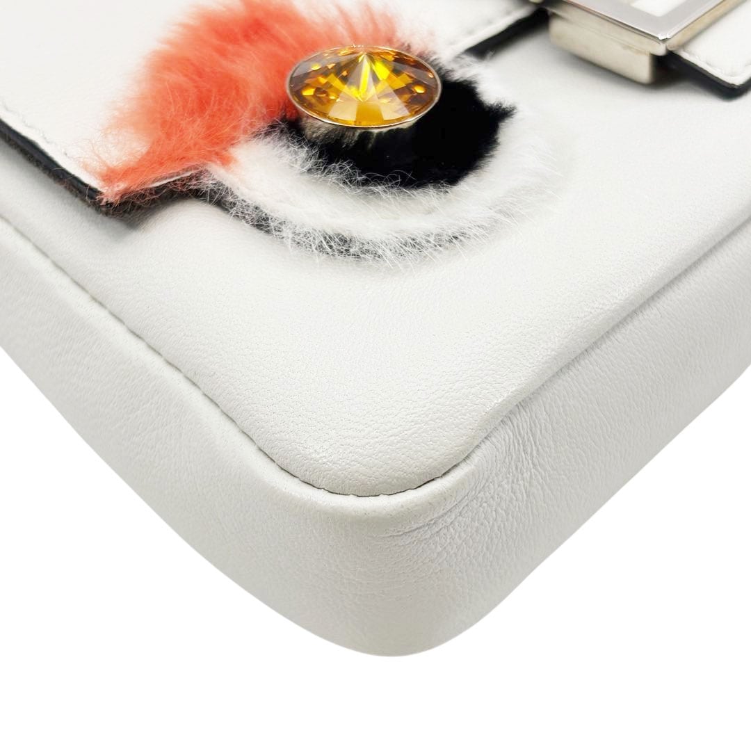 FENDI フェンディ マイクロ バゲット モンスター ハンドバッグ ショルダーバッグ レザー ホワイト 8M0354