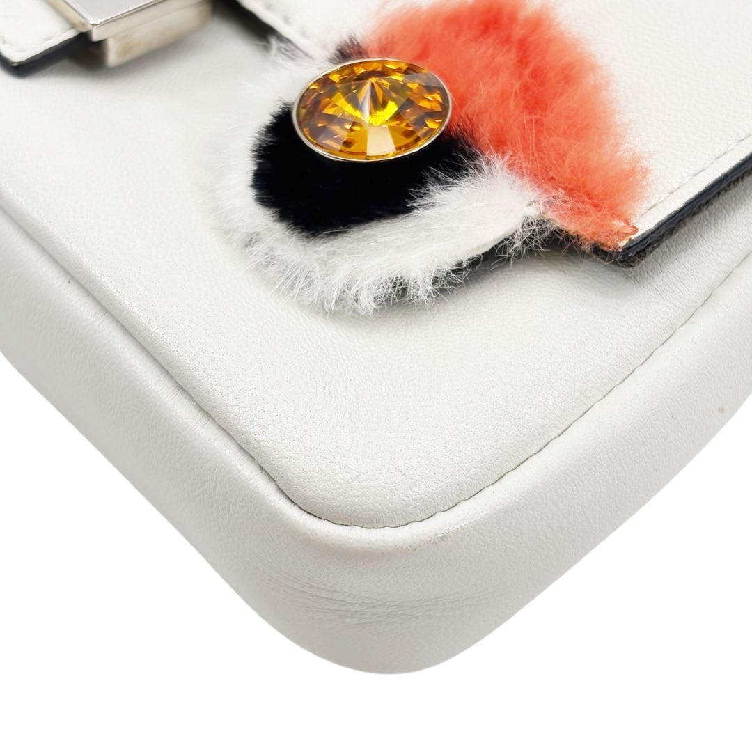 FENDI フェンディ マイクロ バゲット モンスター ハンドバッグ ショルダーバッグ レザー ホワイト 8M0354