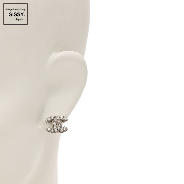 ■シャネル■ ココマーク ピアス ラインストーン シルバー 09P 【CHANEL】