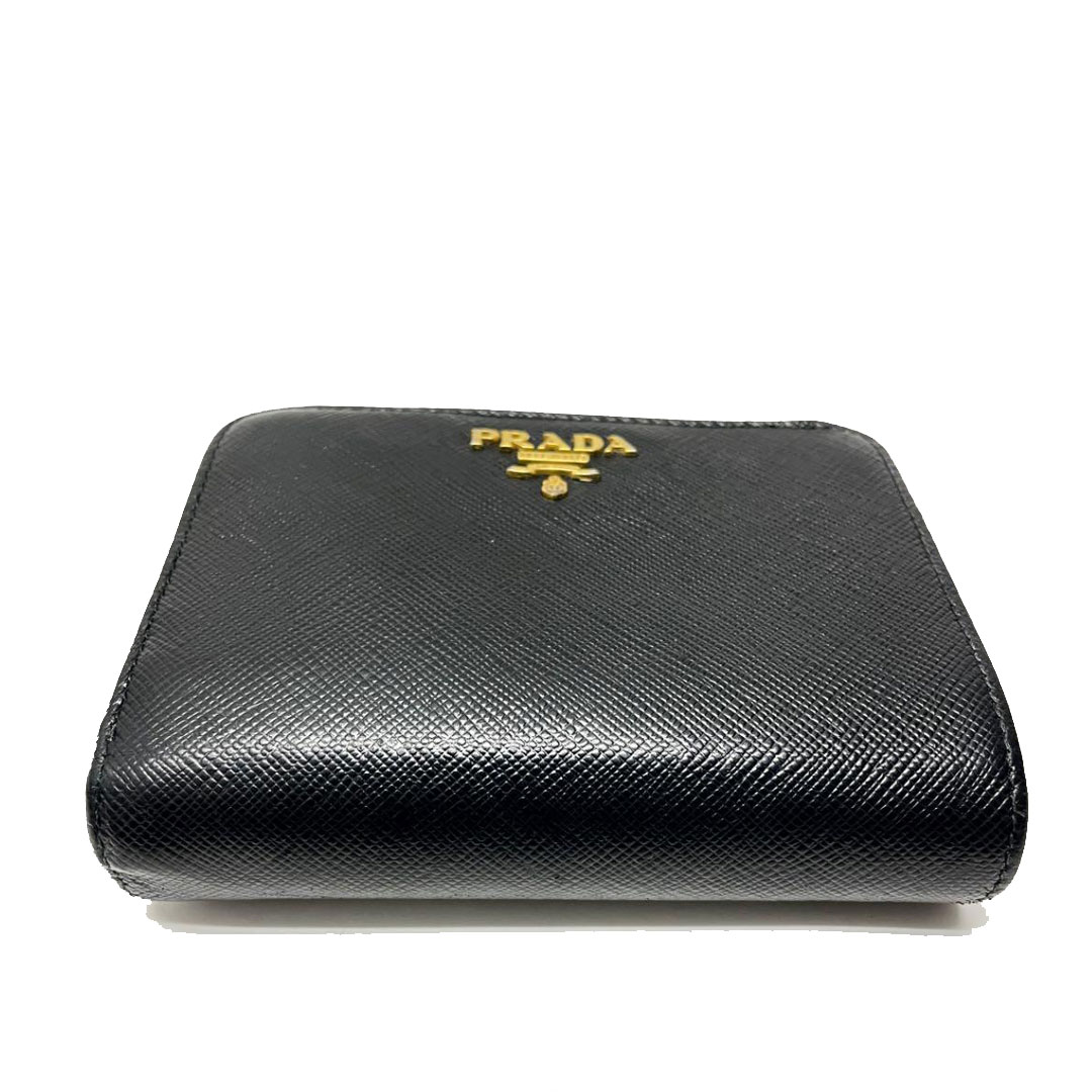 PRADA プラダ 二つ折り財布 サフィアーノ レザー ブラック
