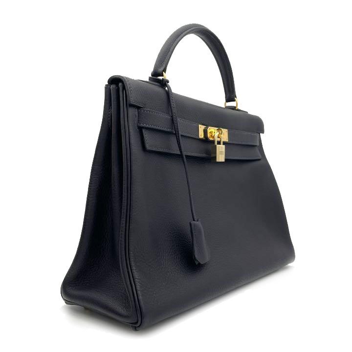 HERMES エルメス ハンドバッグ ケリー32 内縫いトゴ ダークネイビー系 ゴールド金具 □A刻印