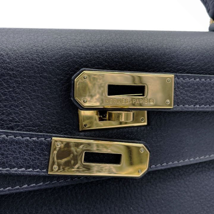 HERMES エルメス ハンドバッグ ケリー32 内縫いトゴ ダークネイビー系 ゴールド金具 □A刻印