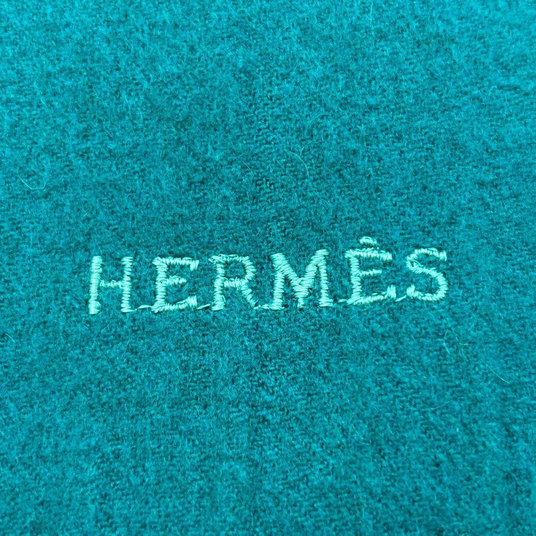 HERMES エルメス ショール ストール マフラー カシミヤ/ウール ターコイズグリーン系 イギリス製
