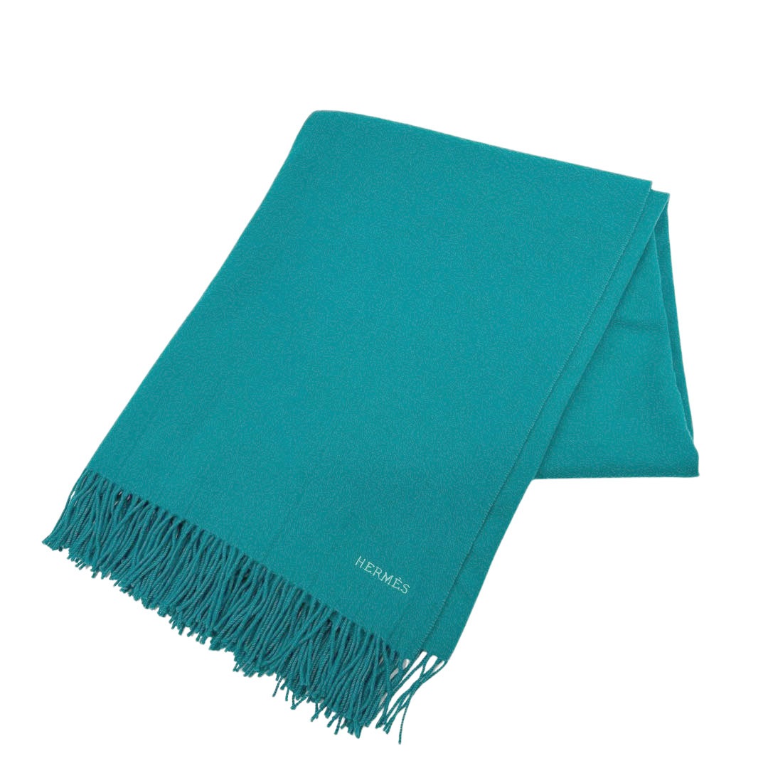 HERMES エルメス ショール ストール マフラー カシミヤ/ウール ターコイズグリーン系 イギリス製