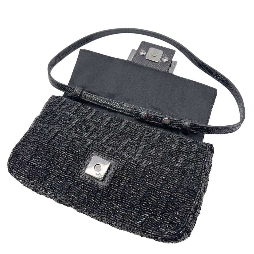美品◇FENDI フェンディ ビーズ マンマバケット ハンドバッグ レザー 黒 FENDI フェンディ マイクロマンマバケット ショルダーバッグ ビーズ