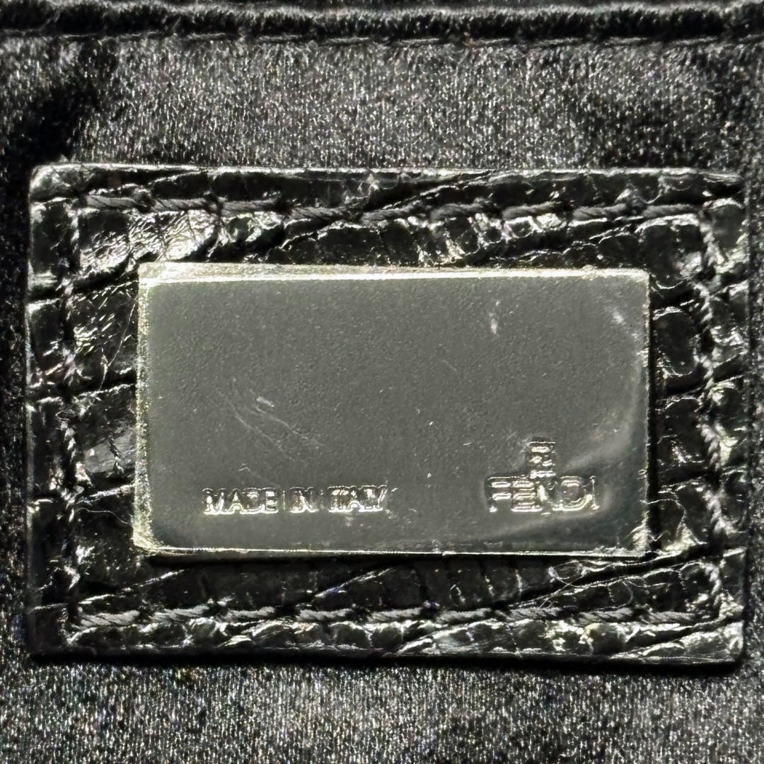 FENDI フェンディ マイクロマンマバケット ショルダーバッグ ビーズ/リザード ブラック/クロム金具