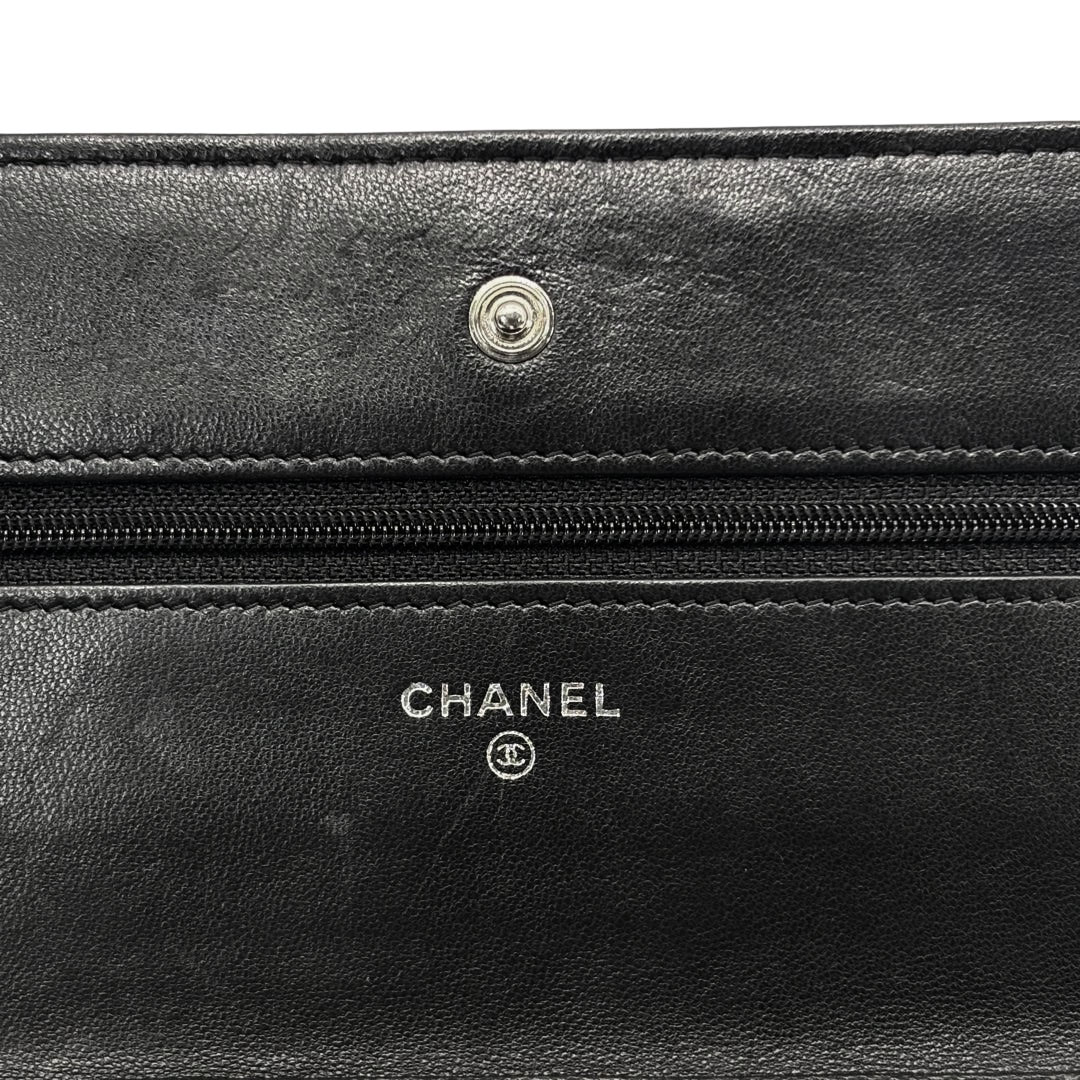 CHANEL シャネル マトラッセ チェーンウォレット タイムレスクラシック ラムスキン ブラック シルバー金具 19番台