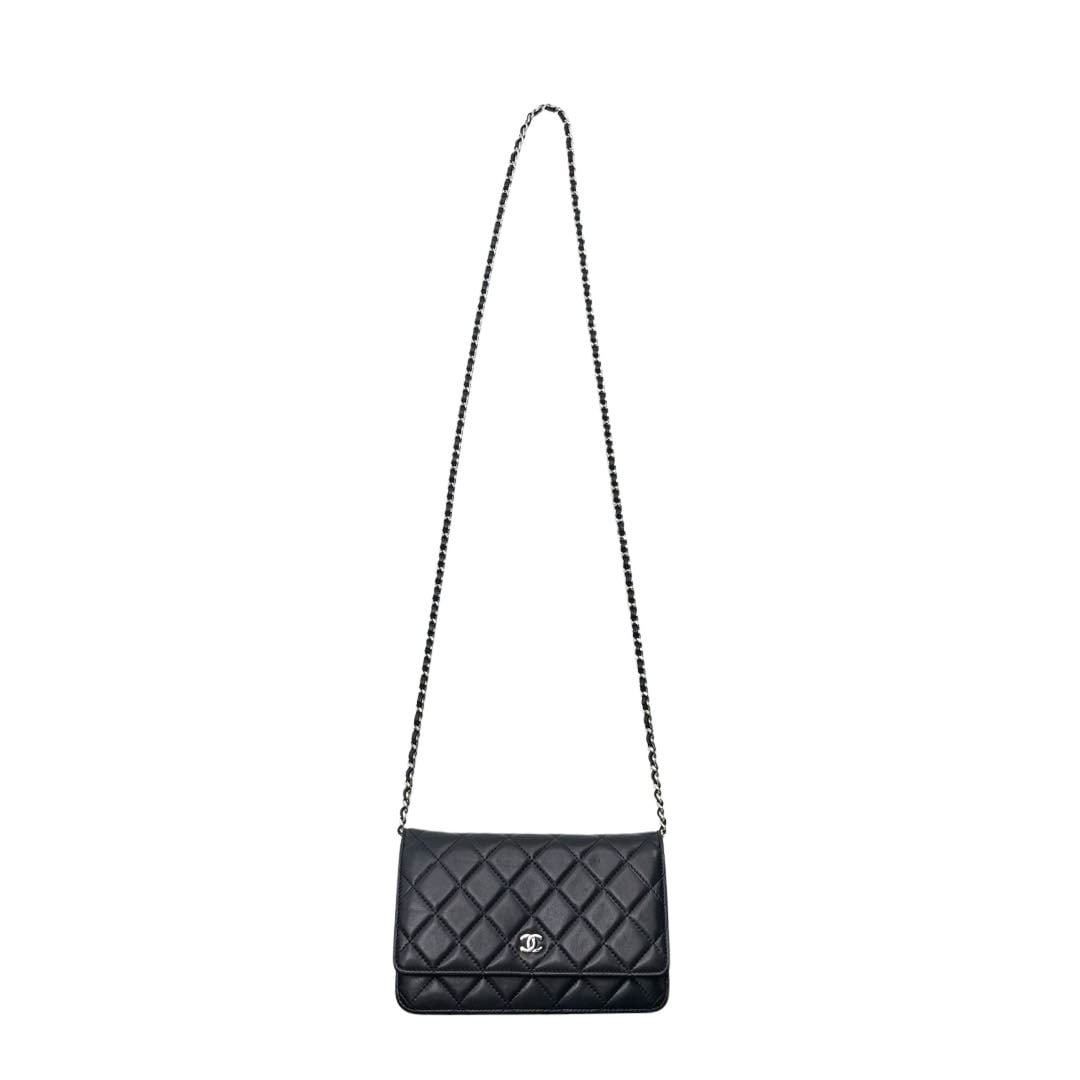 CHANEL シャネル マトラッセ チェーンウォレット タイムレスクラシック ラムスキン ブラック シルバー金具 19番台
