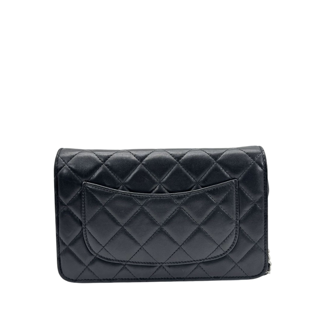 CHANEL シャネル マトラッセ チェーンウォレット タイムレスクラシック ラムスキン ブラック シルバー金具 19番台