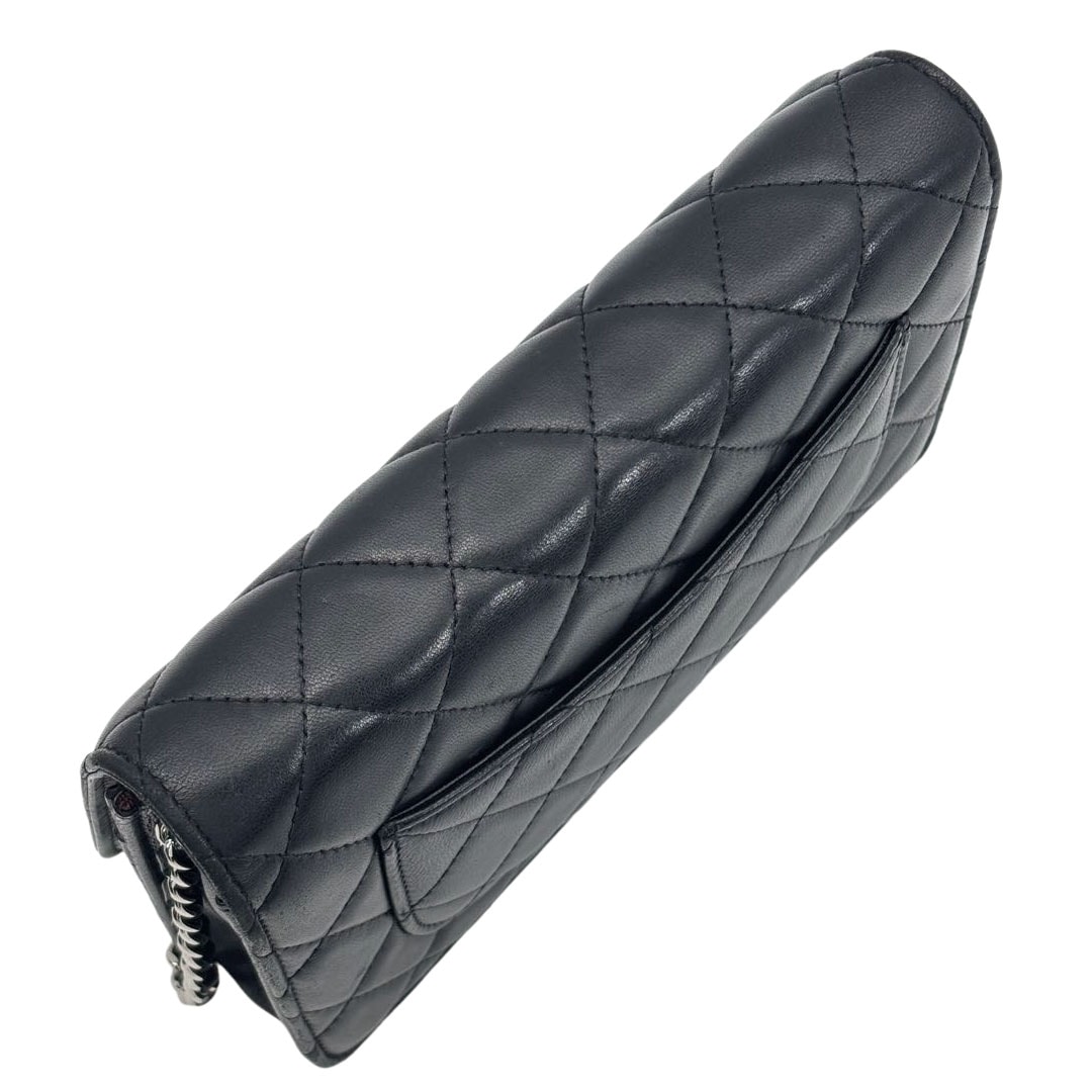 CHANEL シャネル マトラッセ チェーンウォレット タイムレスクラシック ラムスキン ブラック シルバー金具 19番台