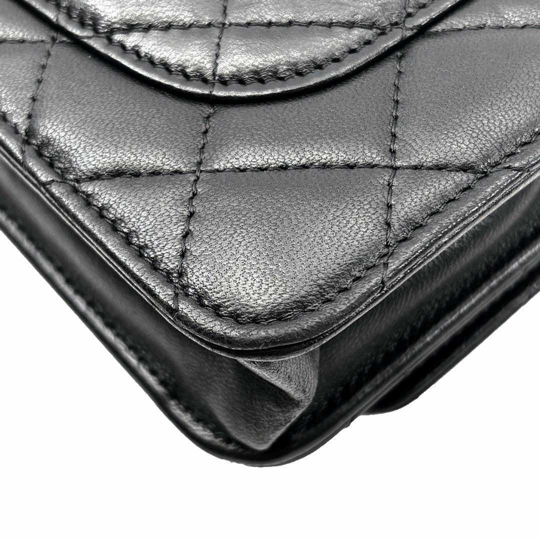 CHANEL シャネル マトラッセ チェーンウォレット タイムレスクラシック ラムスキン ブラック シルバー金具 19番台