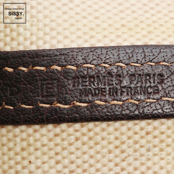 ■エルメス■ ガーデンパーティPM トートバッグ トワルアッシュ レザー ベージュ ダークブラウン □F刻印 【HERMES】