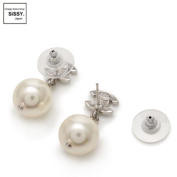 ■シャネル■ ココマーク ピアス フェイクパール ラインストーン シルバー A18V 【CHANEL】