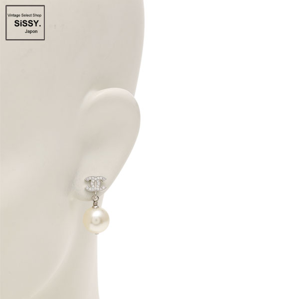 ■シャネル■ ココマーク ピアス フェイクパール ラインストーン シルバー A18V 【CHANEL】