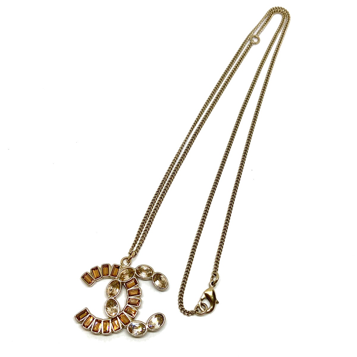 CHANEL シャネル ネックレス ラインストーン ココマーク ゴールド ブラウン B17B