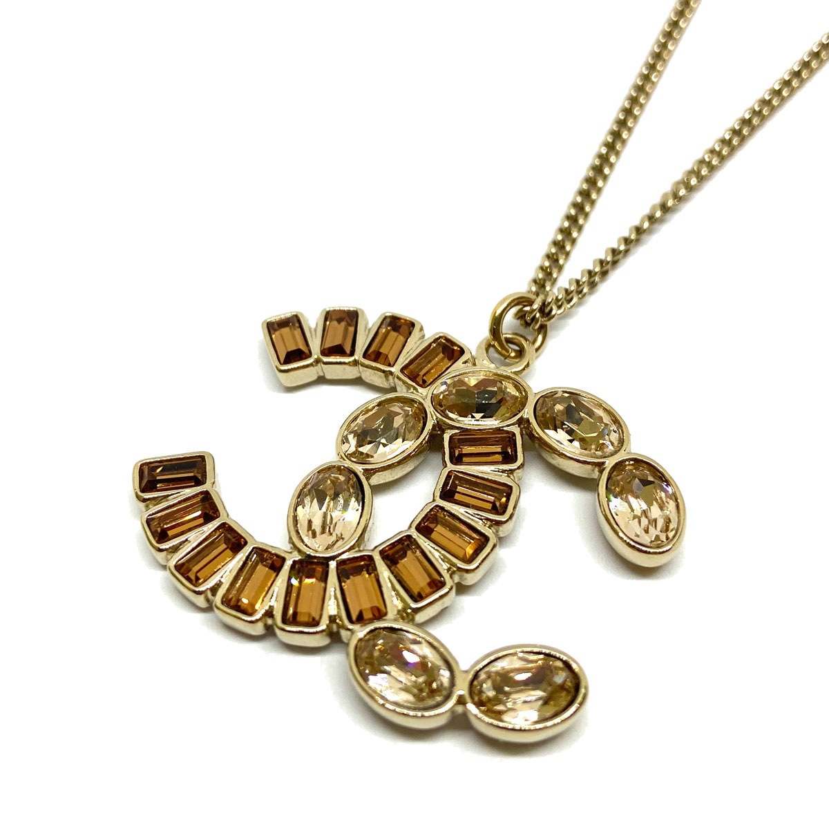 CHANEL シャネル ネックレス ラインストーン ココマーク ゴールド ブラウン B17B
