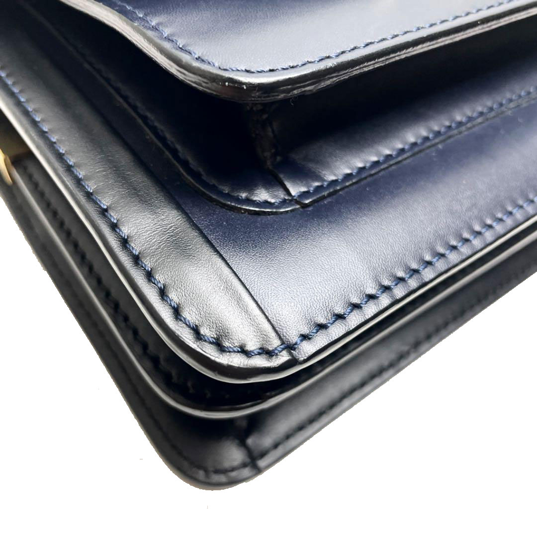 MARNI マルニ トランク 3WAY ミニバッグ ショルダーバッグ ボックスカーフ ネイビー ブラック ゴールド金具