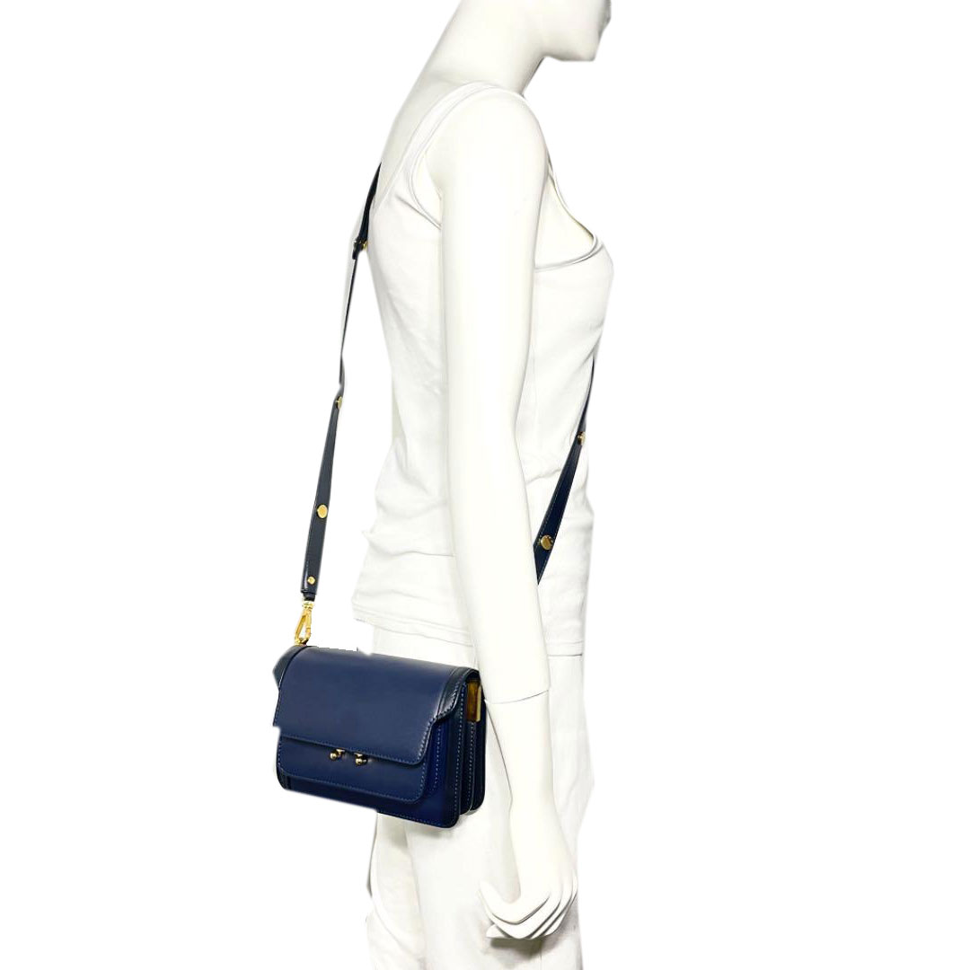 MARNI マルニ トランク 3WAY ミニバッグ ショルダーバッグ ボックスカーフ ネイビー ブラック ゴールド金具
