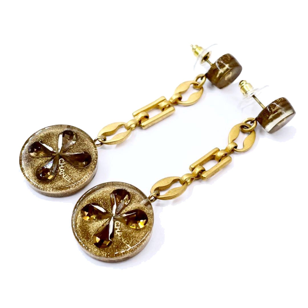 CHANEL シャネル チェーンピアス クローバー ブラウン ゴールド 01C