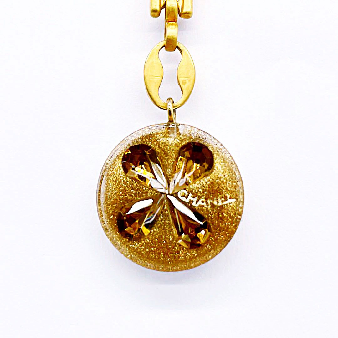 CHANEL シャネル チェーンピアス クローバー ブラウン ゴールド 01C