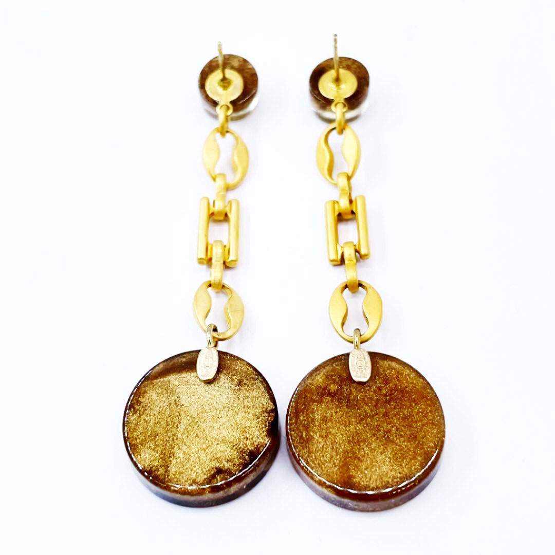 CHANEL シャネル チェーンピアス クローバー ブラウン ゴールド 01C