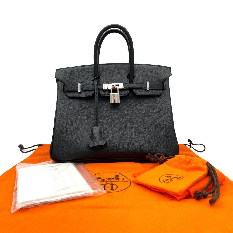 HERMES エルメス ハンドバッグ バーキン25 ヴォーエプソン ブラック シルバー金具 □I刻印