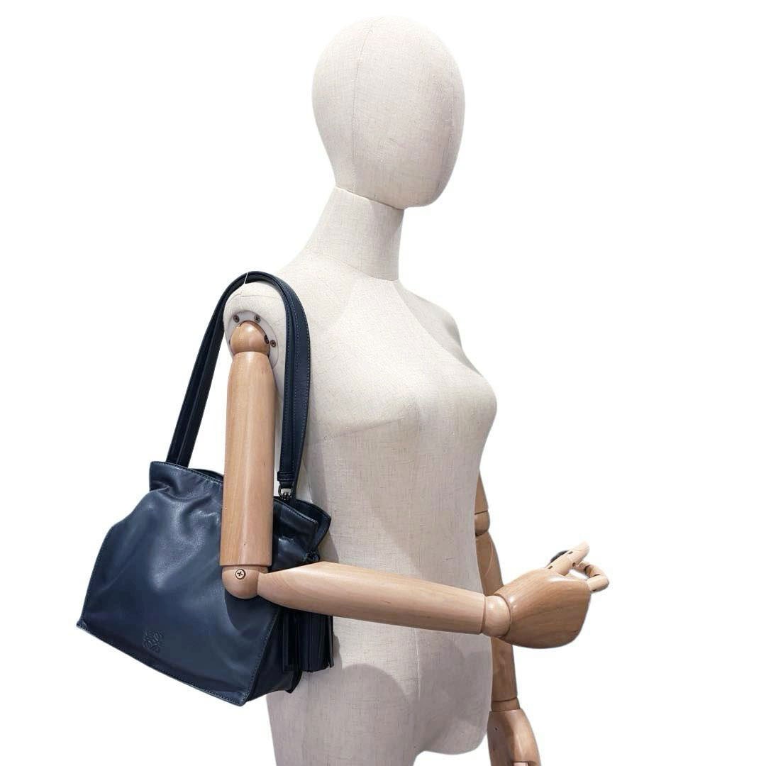 LOEWE ロエベ 2WAYショルダーバッグ フラメンコ22 シープスキン ネイビー/シルバー金具 380.82EH39