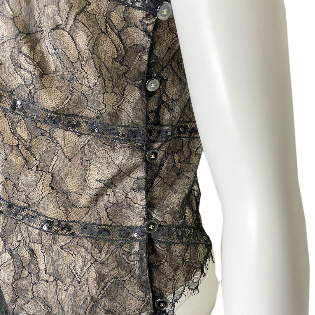 ■シャネル■ キャミソール レース スパンコール 38 ブラック/ベージュ 00T 【CHANEL】
