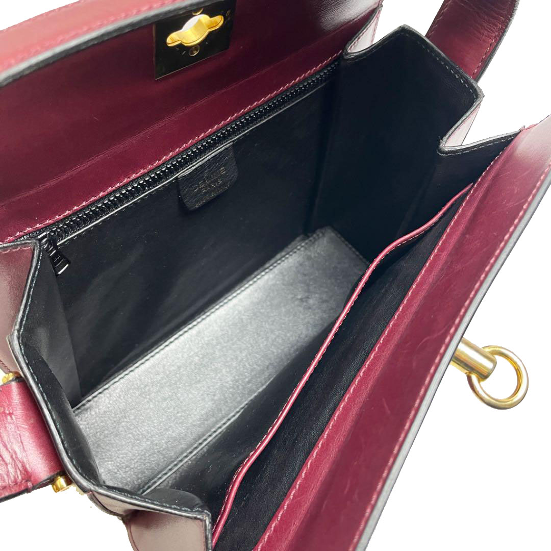 CELINE セリーヌ ヴィンテージ ワンショルダー ハンドバッグ レザー ボルドー ゴールド金具
