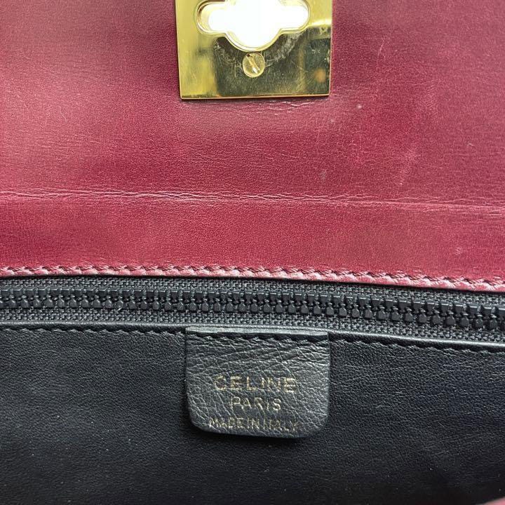 CELINE セリーヌ ヴィンテージ ワンショルダー ハンドバッグ レザー ボルドー ゴールド金具