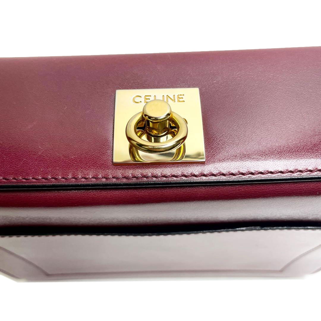 CELINE セリーヌ ヴィンテージ ワンショルダー ハンドバッグ レザー ボルドー ゴールド金具