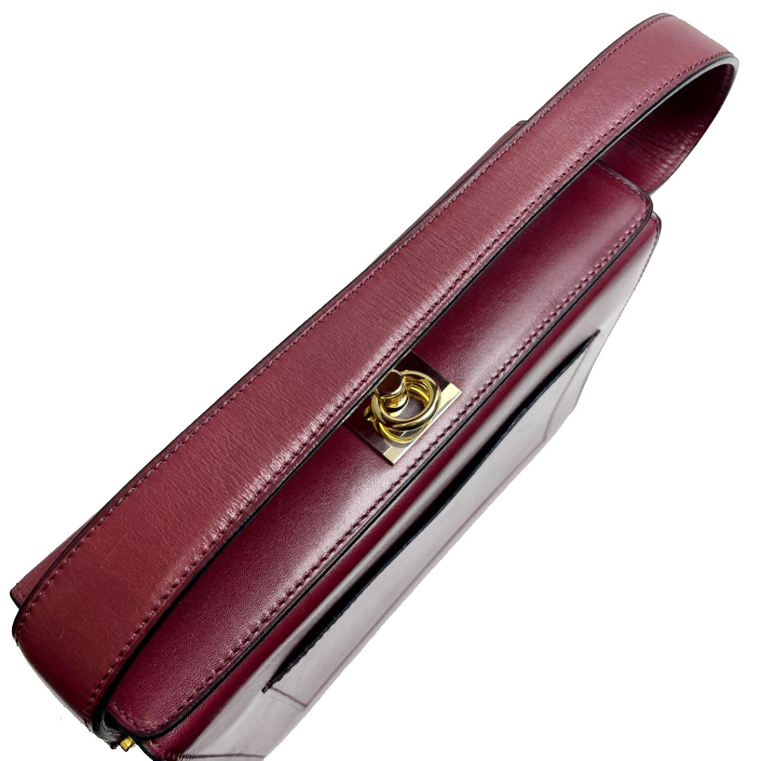 CELINE セリーヌ ヴィンテージ ワンショルダー ハンドバッグ レザー ボルドー ゴールド金具