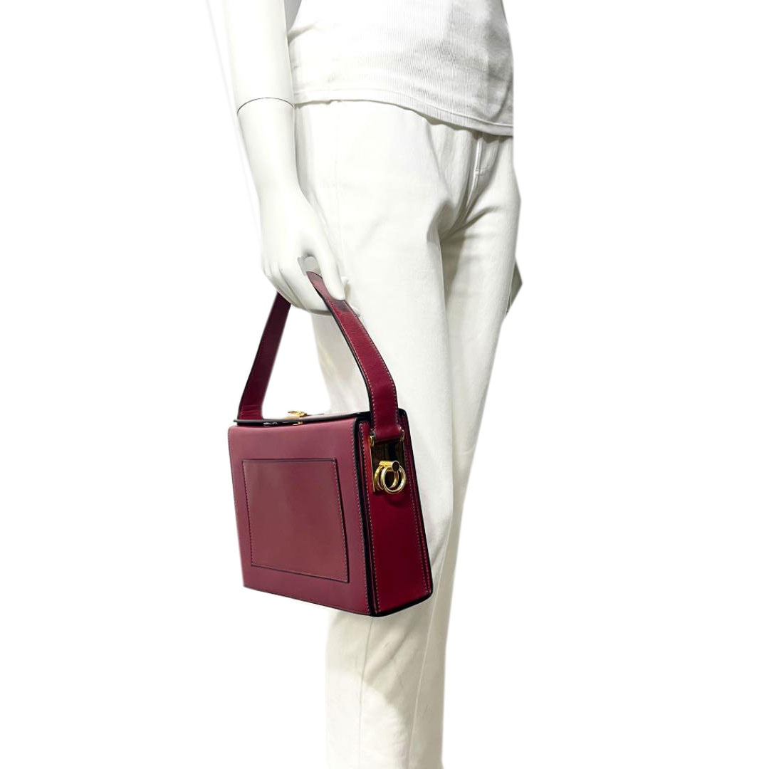 CELINE セリーヌ ヴィンテージ ワンショルダー ハンドバッグ レザー ボルドー ゴールド金具