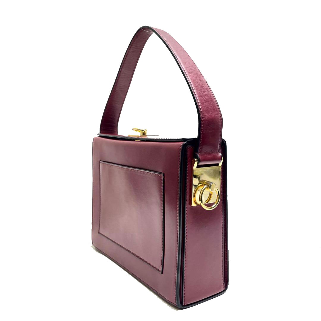 CELINE セリーヌ ヴィンテージ ワンショルダー ハンドバッグ レザー ボルドー ゴールド金具