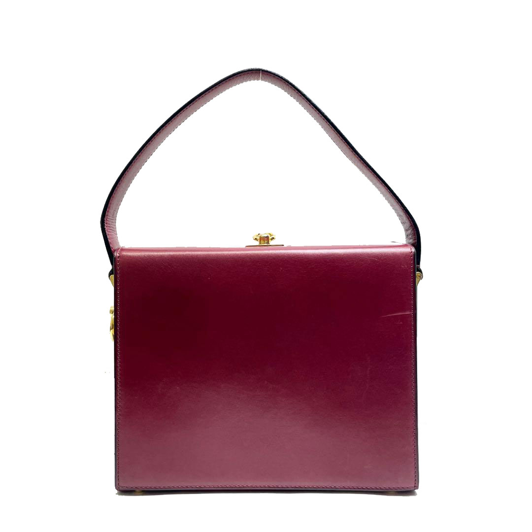 CELINE セリーヌ ヴィンテージ ワンショルダー ハンドバッグ レザー ボルドー ゴールド金具