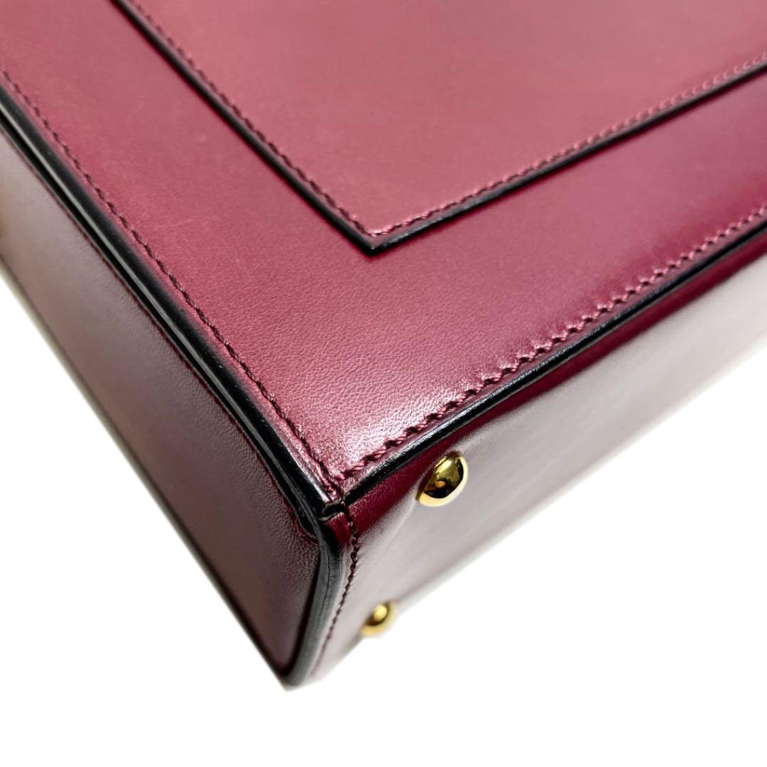 CELINE セリーヌ ヴィンテージ ワンショルダー ハンドバッグ レザー ボルドー ゴールド金具