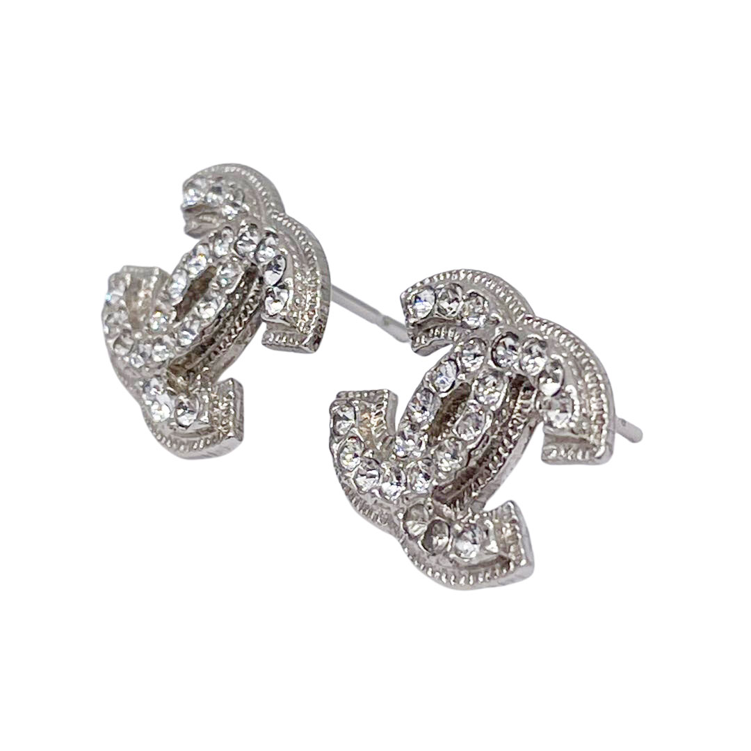 CHANEL シャネル ピアス ココマーク ラインストーン シルバー A12W