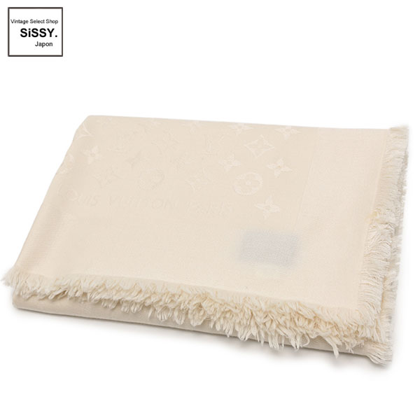 ■ルイ・ヴィトン■ ショール モノグラム ストール シルク ウール アイボリー ベージュ 【LOUIS VUITTON】