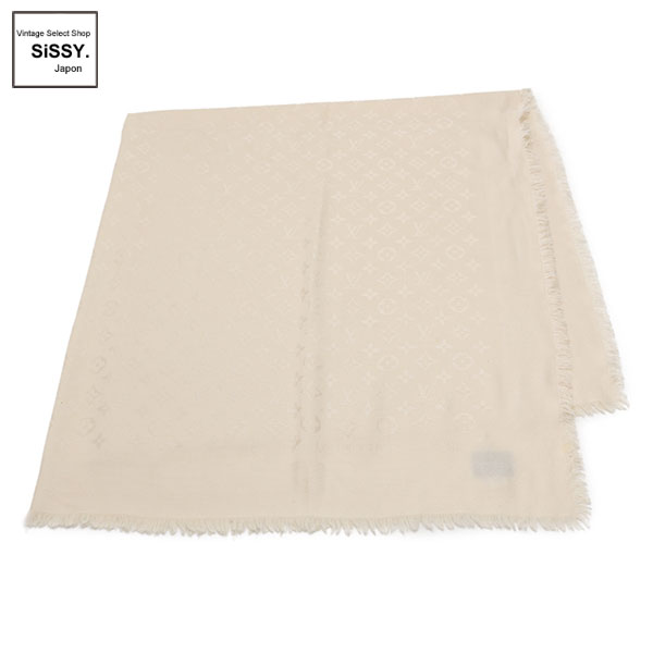 ■ルイ・ヴィトン■ ショール モノグラム ストール シルク ウール アイボリー ベージュ 【LOUIS VUITTON】